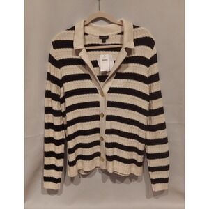 J. Jill Black & Cream (Barley) Textured Collared Cardigan Size Medium NWT